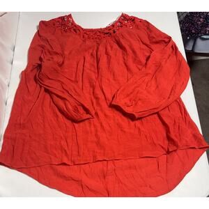 NWT Lane Bryant Women's Red Lace Top Long Sleeve Blouse Size 22/24